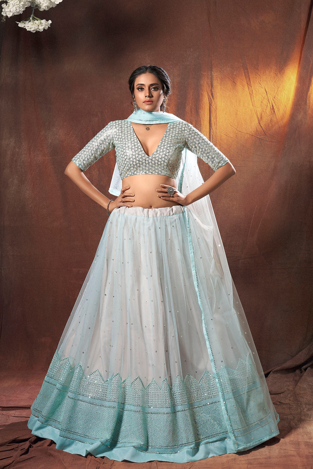 Light Blue Lehenga | Soft Net Lehenga Choli | Wedding Party Wea