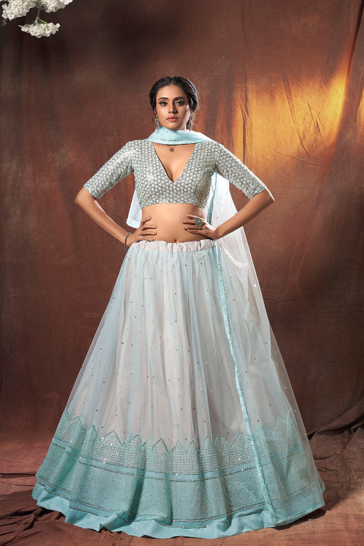 Light Blue Lehenga | Soft Net Lehenga Choli | Wedding Party Wea