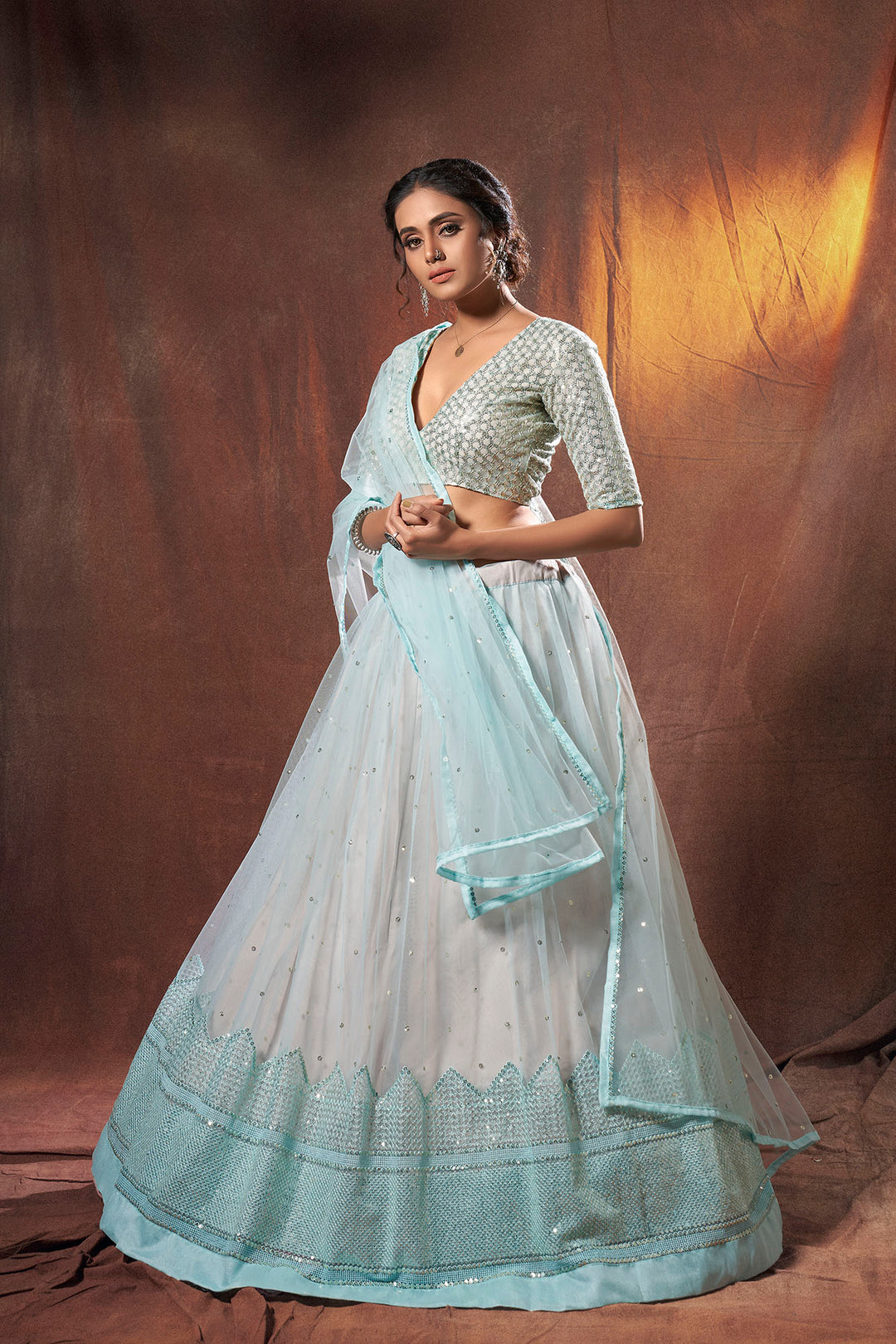 Light Blue Lehenga | Soft Net Lehenga Choli | Wedding Party Wea