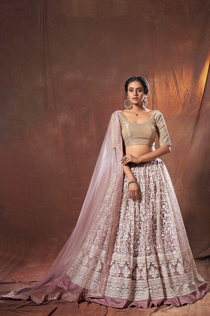 Lilac Bridal Lehenga | Zari & Thread Work | Soft Net & Lycra Blend