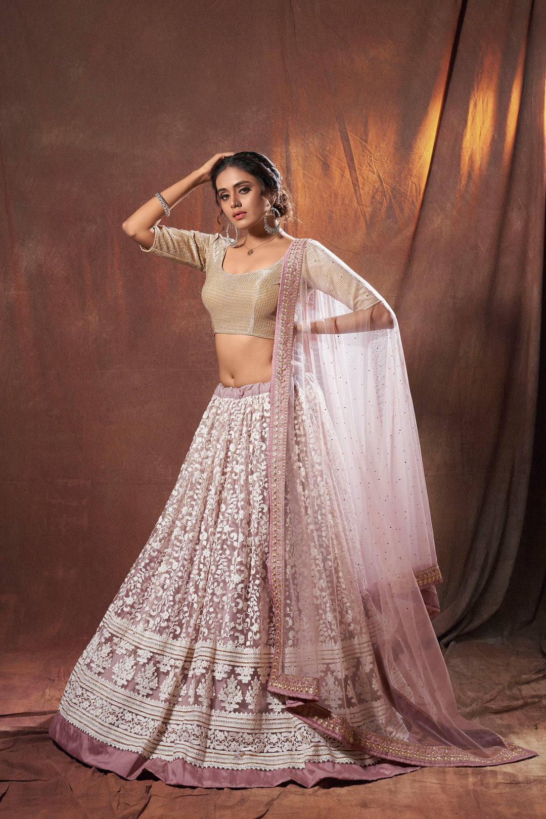 Lilac Bridal Lehenga | Zari & Thread Work | Soft Net & Lycra Blend