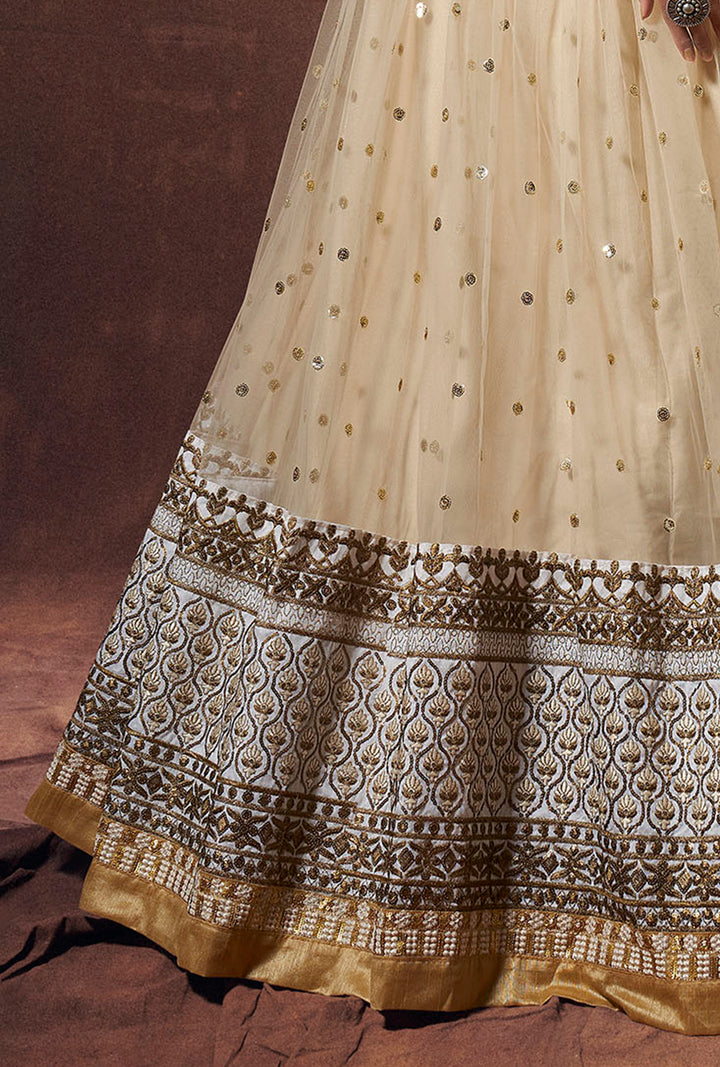 Beige Soft Net Lehenga | Bridal Lehenga Choli | Indian Party Wear