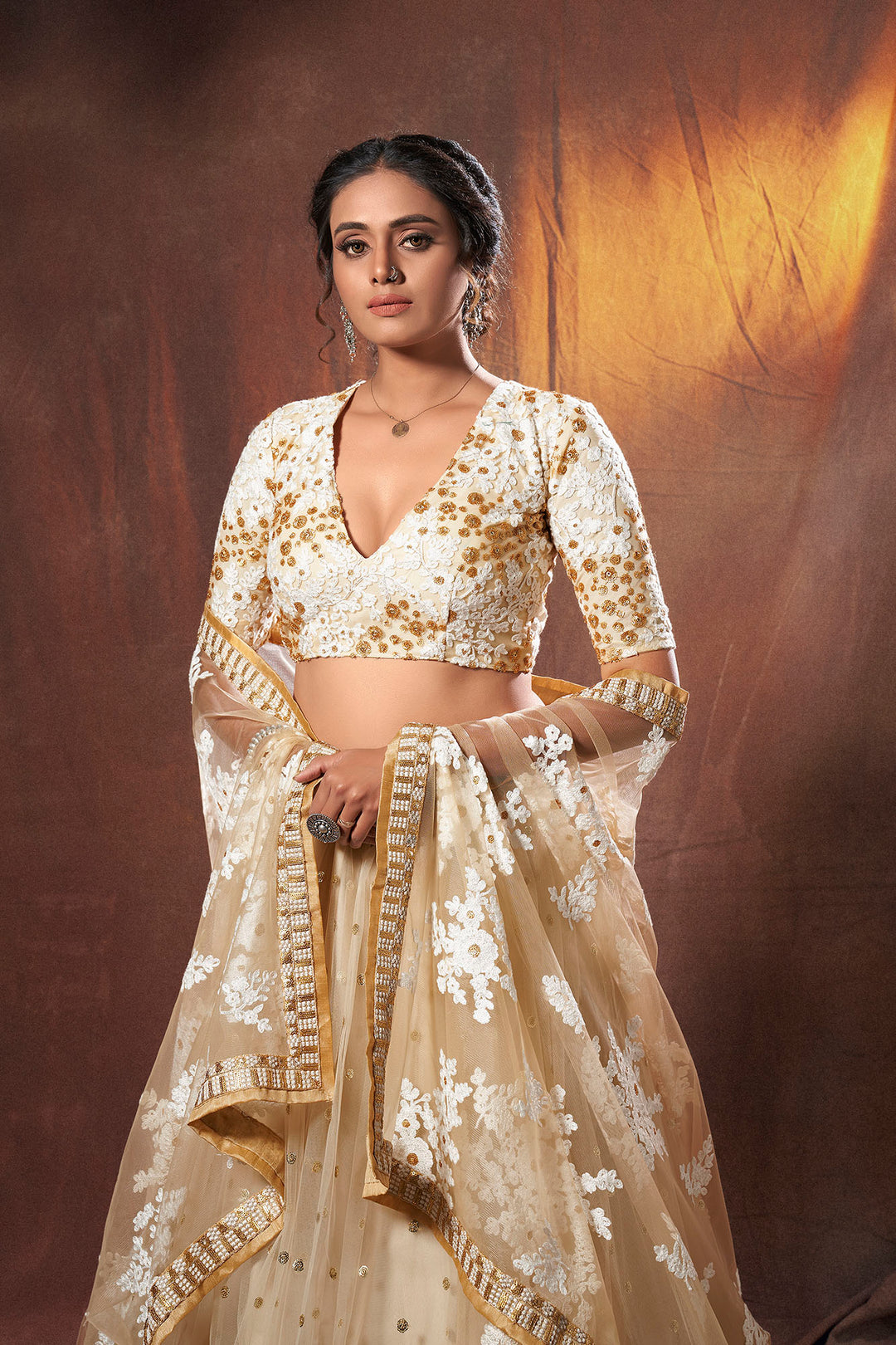 Beige Soft Net Lehenga | Bridal Lehenga Choli | Indian Party Wear