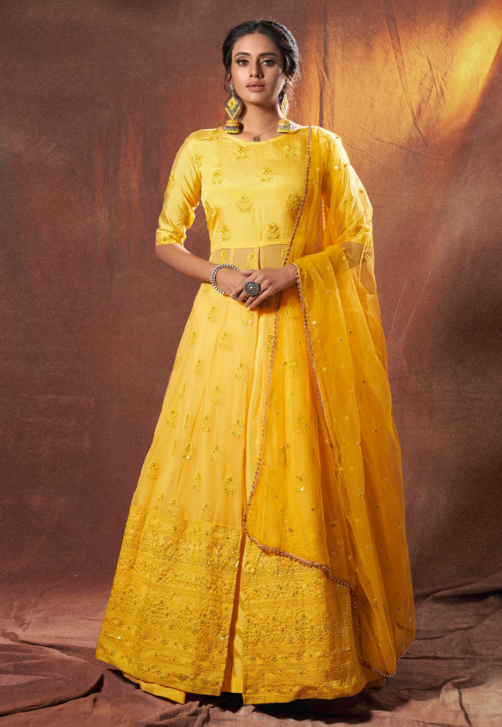 Lime Yellow Georgette Lehenga Choli Set | Traditional Wedding Lehenga