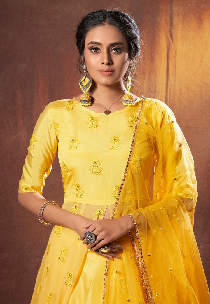 Lime Yellow Georgette Lehenga Choli Set | Traditional Wedding Lehenga