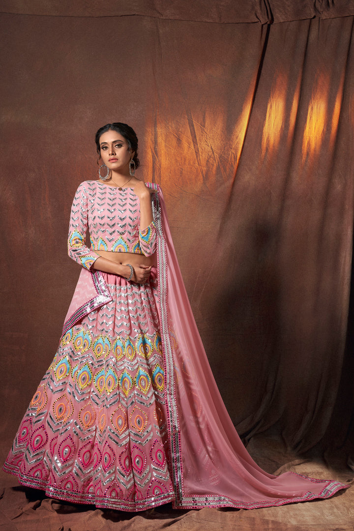 Bridal Lehenga Choli Set | Peach Georgette Lehenga for Wedding