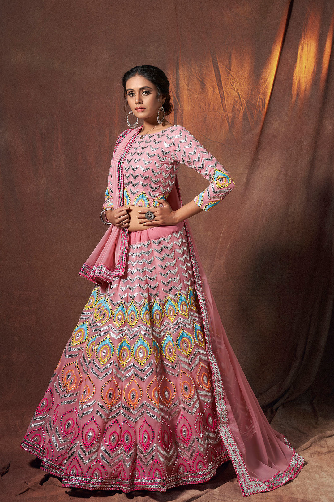 Bridal Lehenga Choli Set | Peach Georgette Lehenga for Wedding