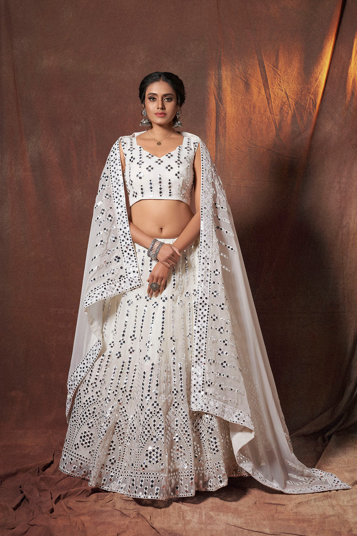 White Georgette Lehenga Choli Set | Bridal Lehenga for Wedding | Party Wear Lehenga