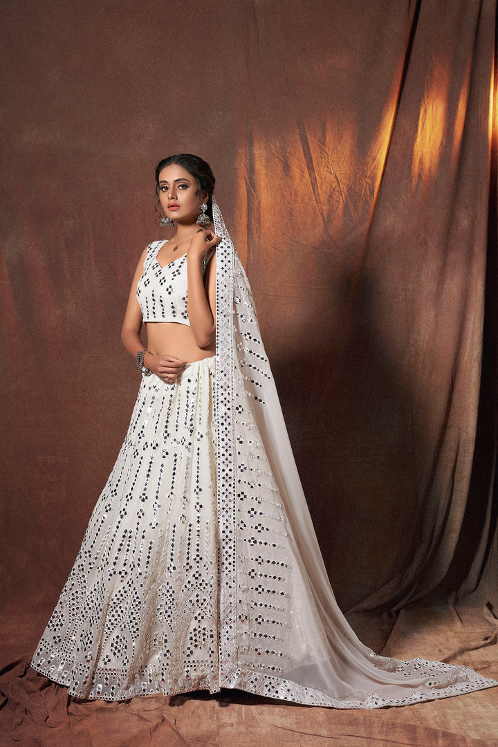 White Georgette Lehenga Choli Set | Bridal Lehenga for Wedding | Party Wear Lehenga