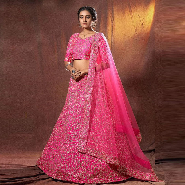 Bridal Lehenga for Wedding | Traditional Lehenga Choli Set | Pink Art Silk