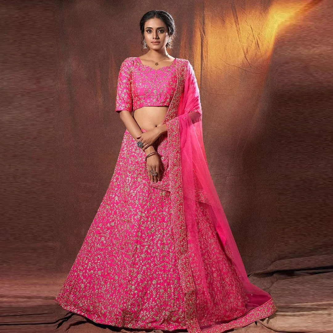 Bridal Lehenga for Wedding | Traditional Lehenga Choli Set | Pink Art Silk