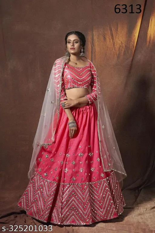 Traditional Lehenga Choli Set | Party Wear Lehenga for Women in Neon Pink