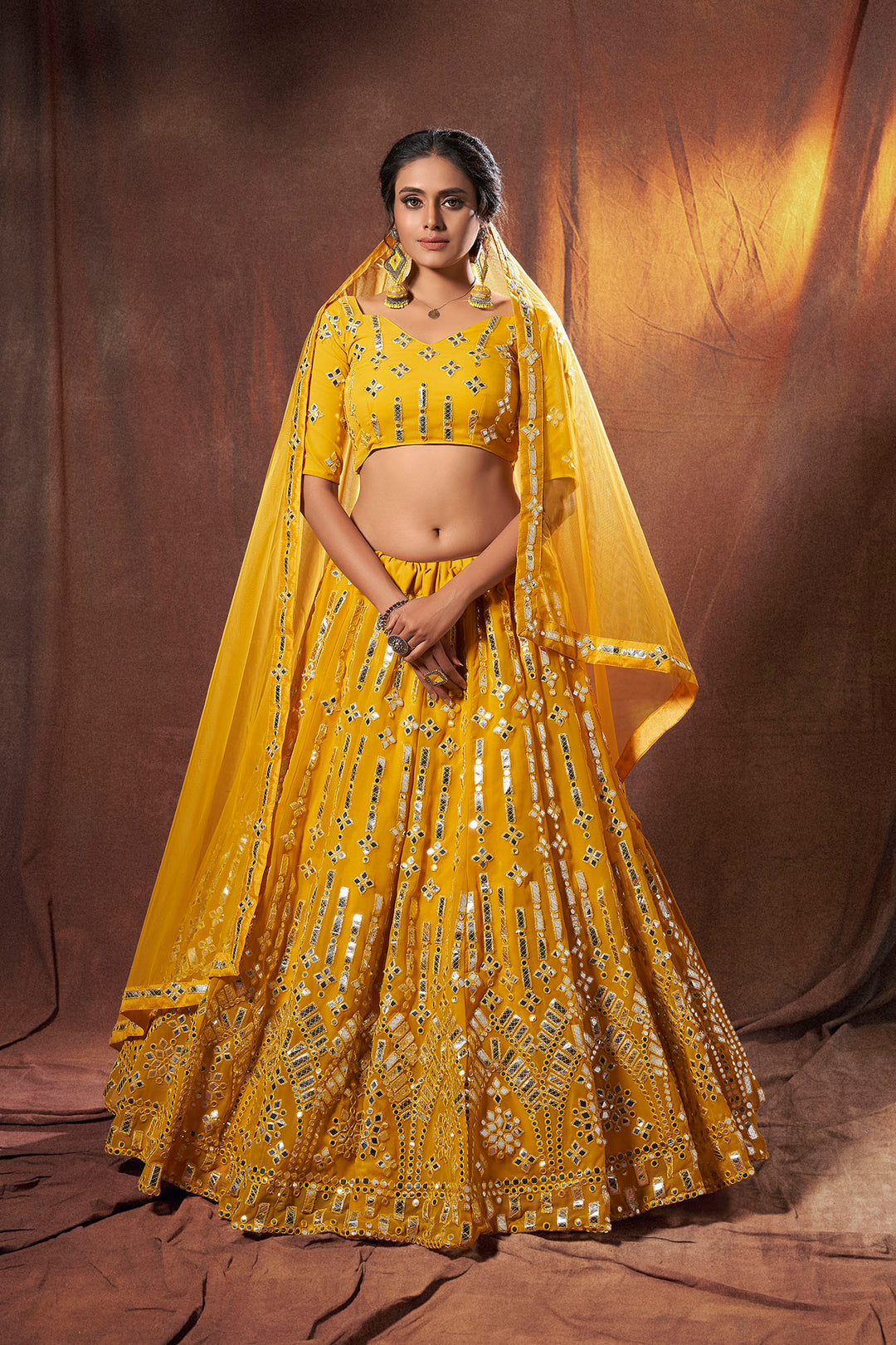 Festive Yellow Georgette Lehenga Choli Set | Indian Lehenga Choli