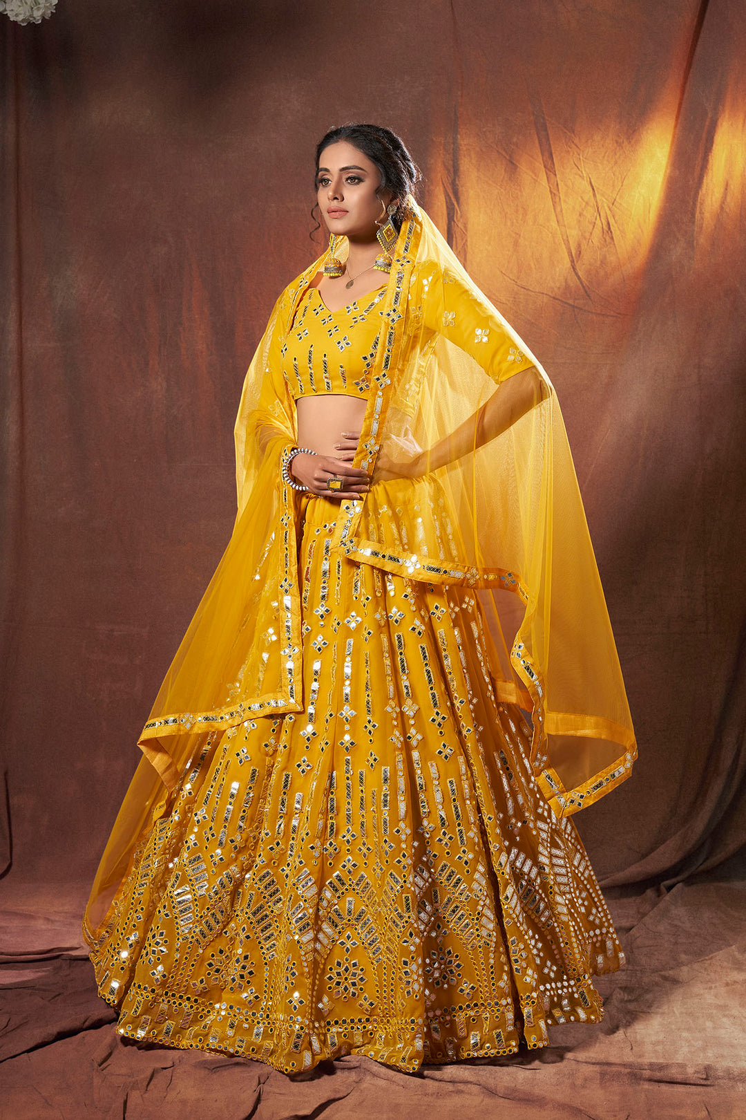 Festive Yellow Georgette Lehenga Choli Set | Indian Lehenga Choli