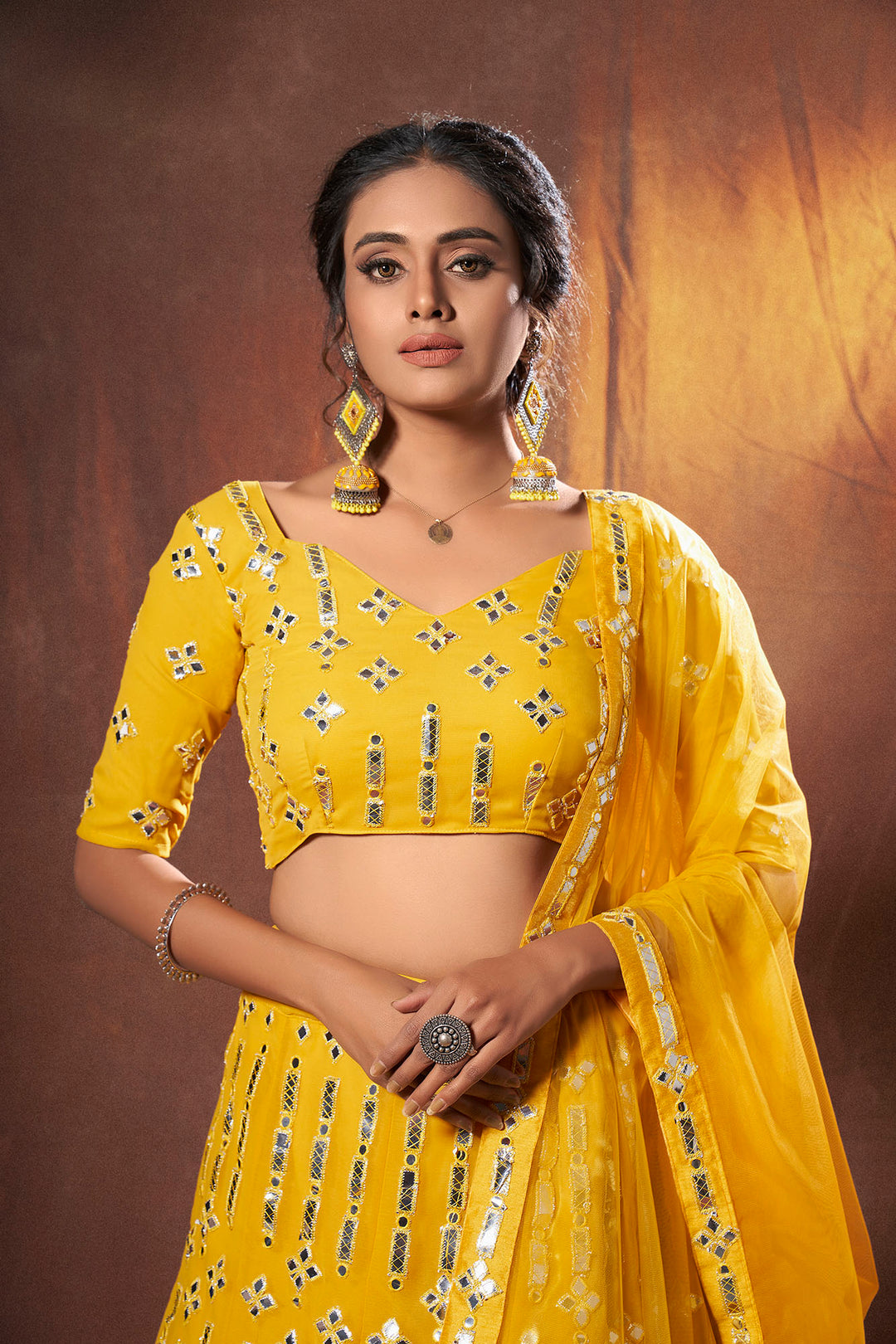 Festive Yellow Georgette Lehenga Choli Set | Indian Lehenga Choli