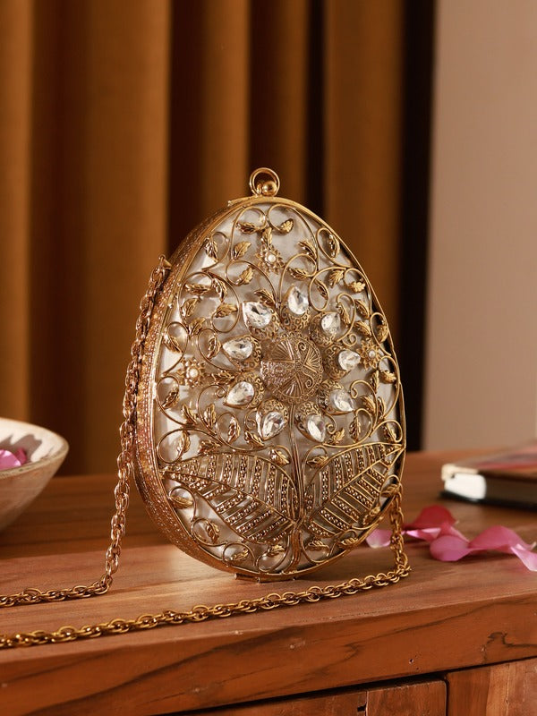 Mia Intricate Brass Clutch | Fashionable Evening Handbag for Women