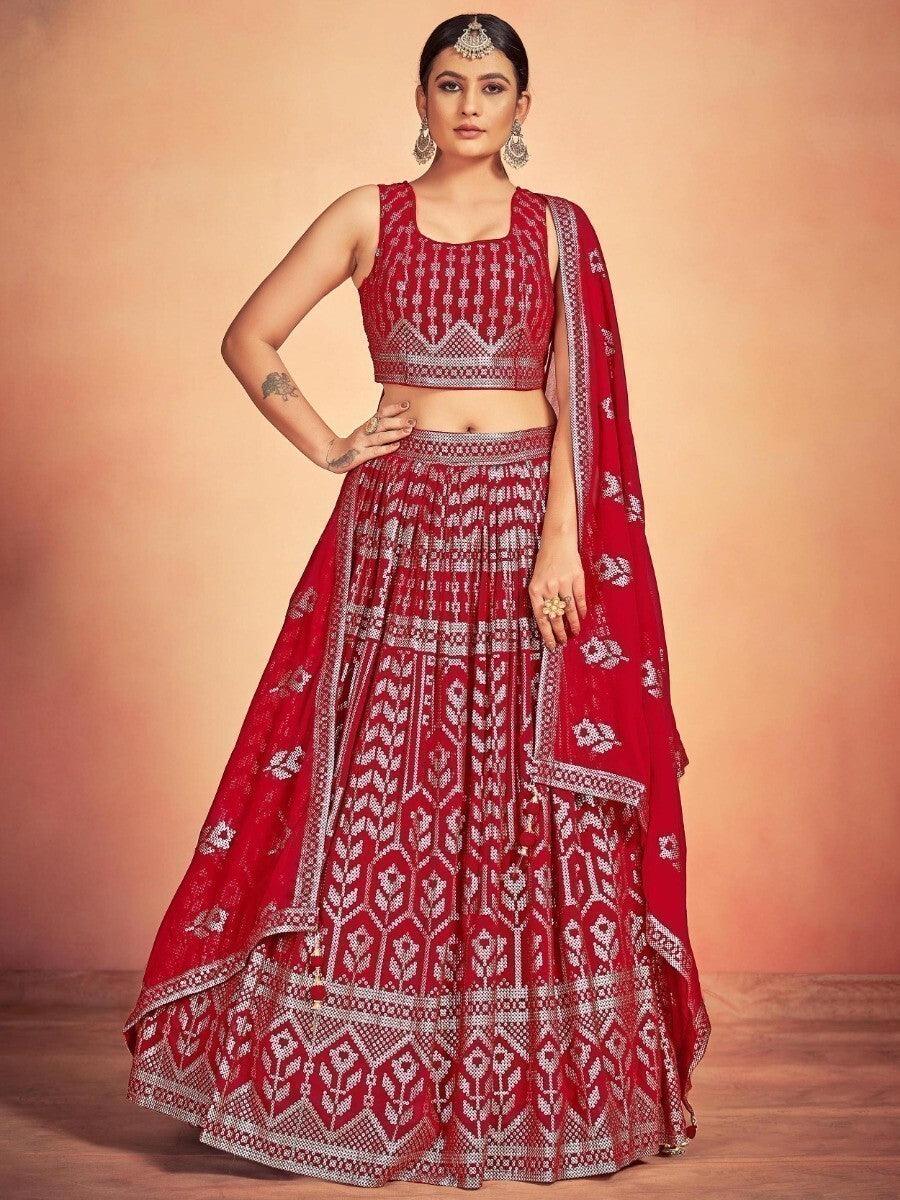 Red Sequin Lehenga Choli | Traditional Indian Wedding Wear