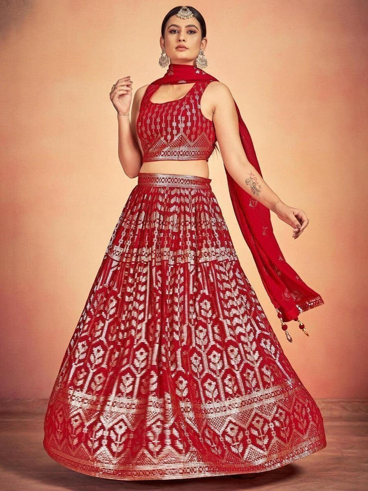 Red Sequin Lehenga Choli | Traditional Indian Wedding Wear