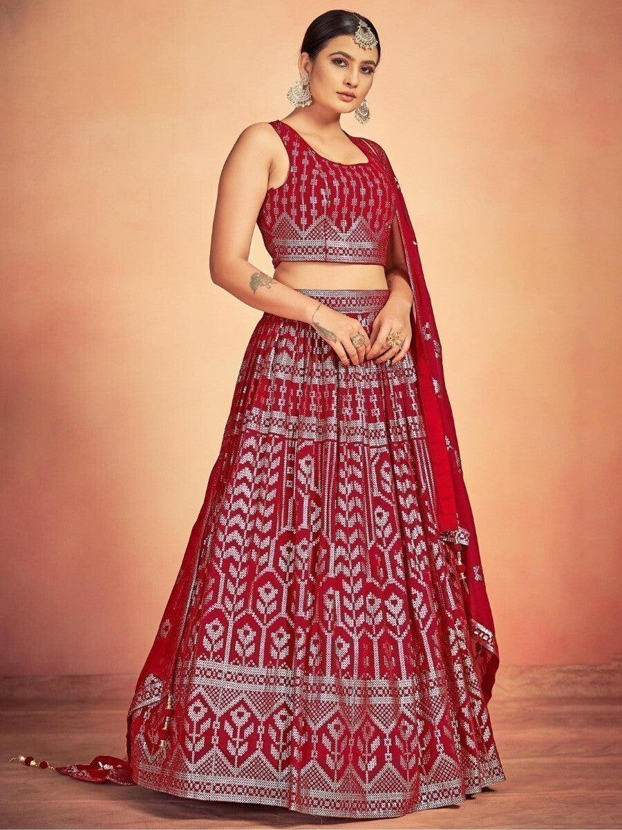 Red Sequin Lehenga Choli | Traditional Indian Wedding Wear