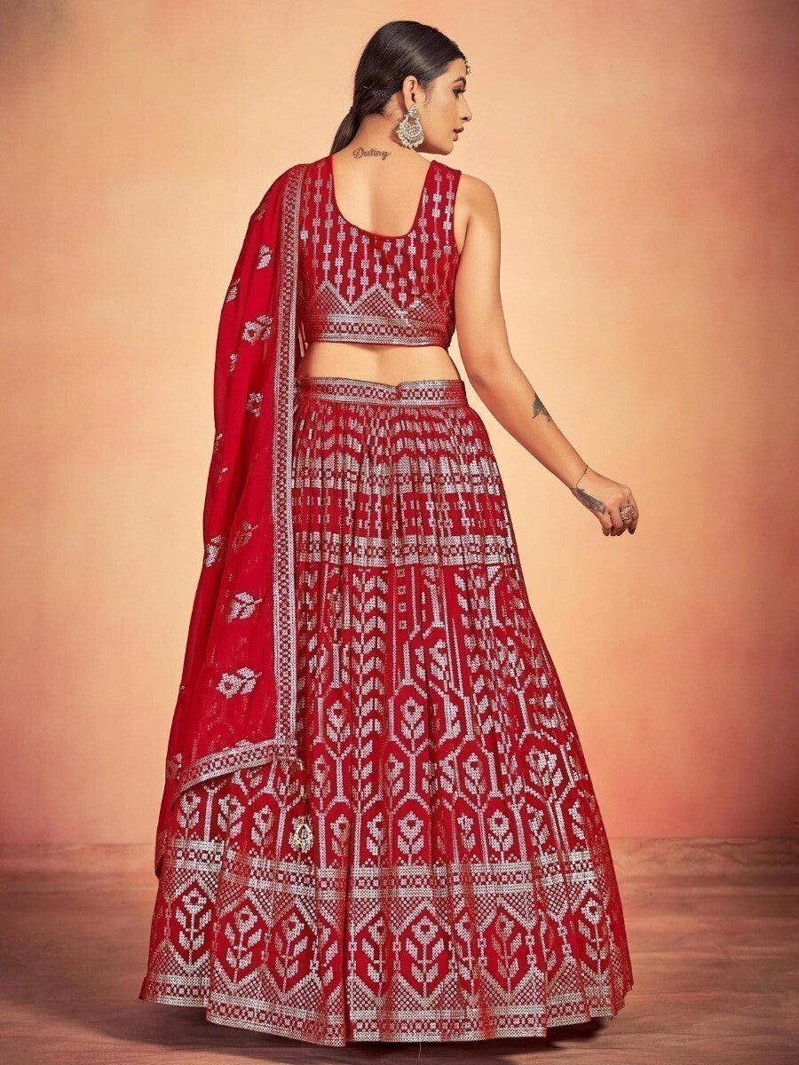 Red Sequin Lehenga Choli | Traditional Indian Wedding Wear