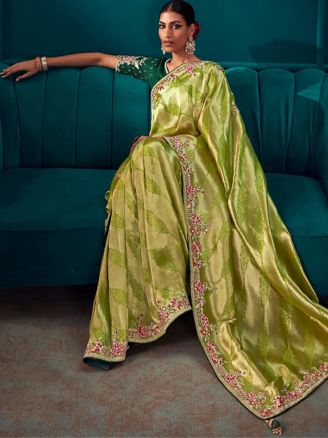 Vibrant color luxurious fabric exclusive attire crafted for elegance and style.