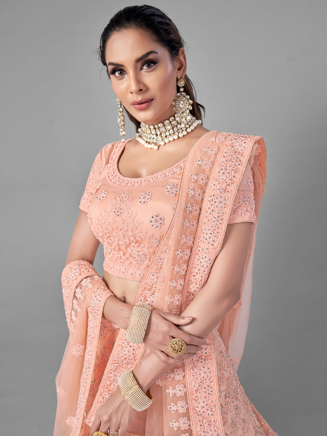 Elegant Peach Lehenga | Dori & Zarkan Work for Weddings & Festivals