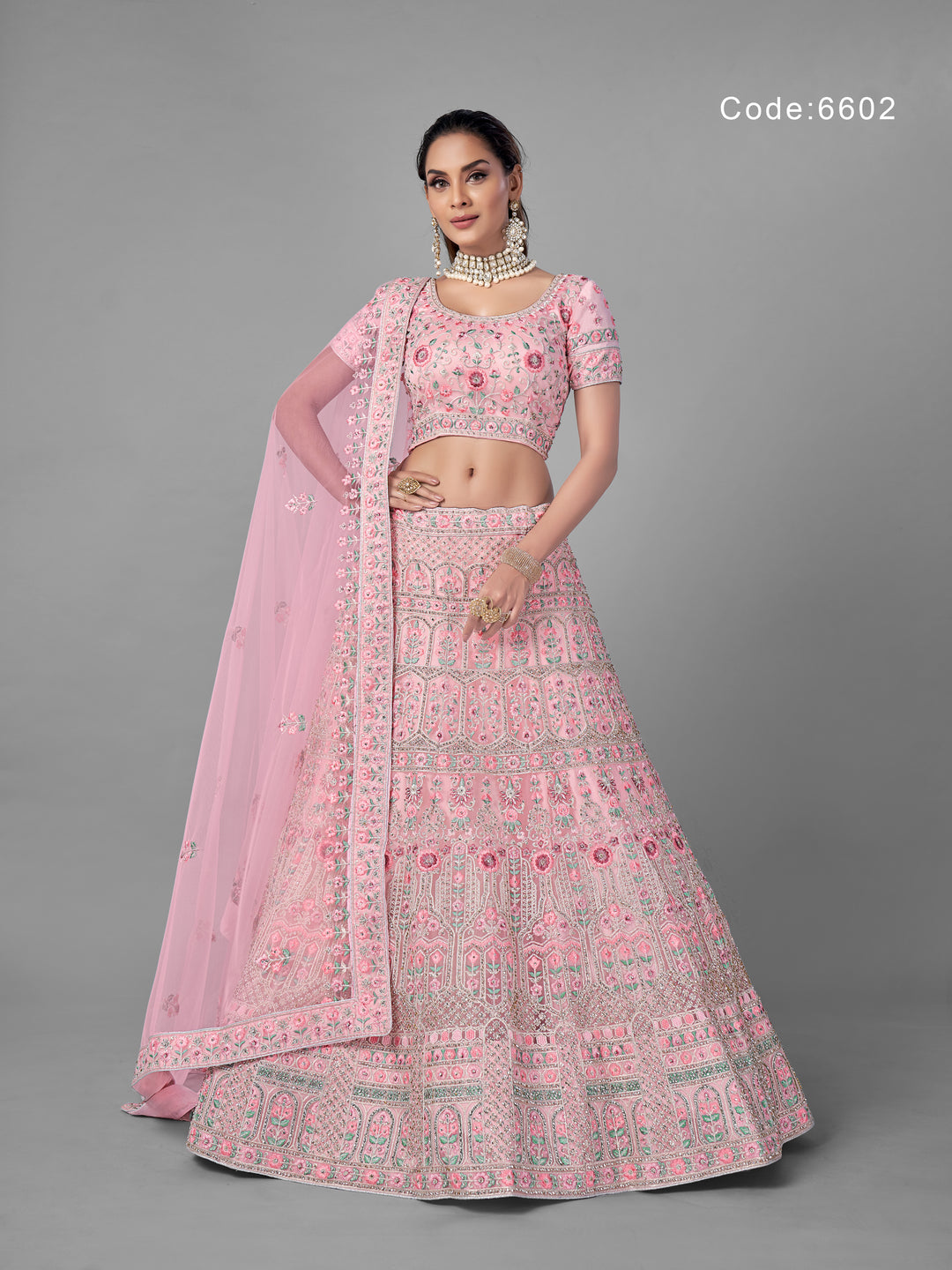 Exquisite Pink Soft Net Lehenga | Intricate Thread & Zarkan Detailing