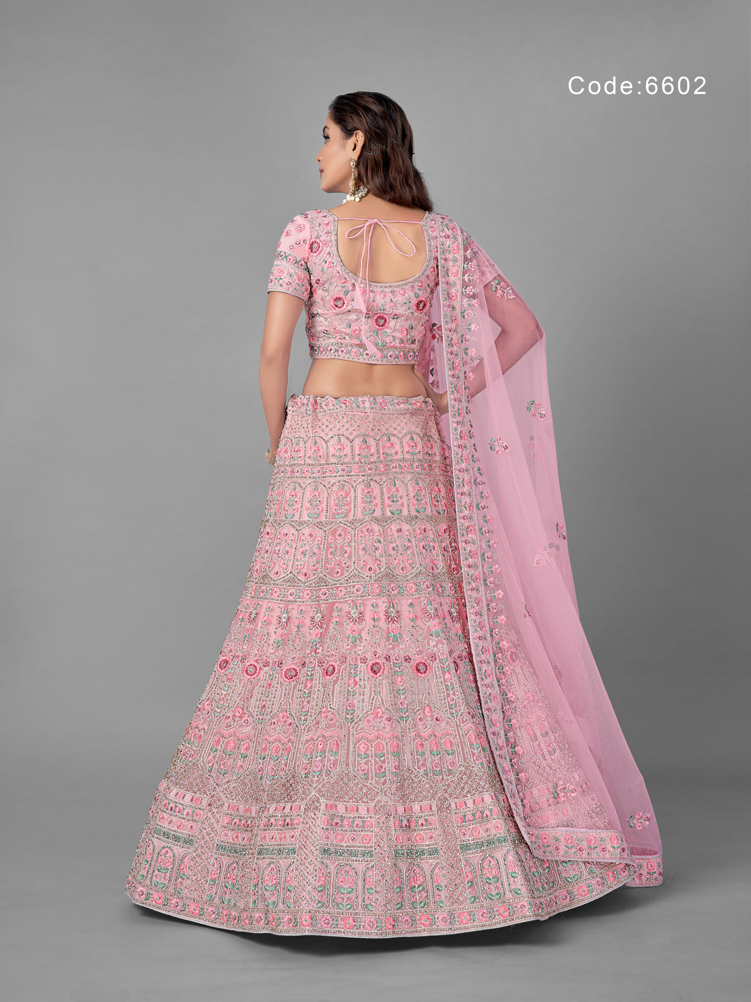 Exquisite Pink Soft Net Lehenga | Intricate Thread & Zarkan Detailing