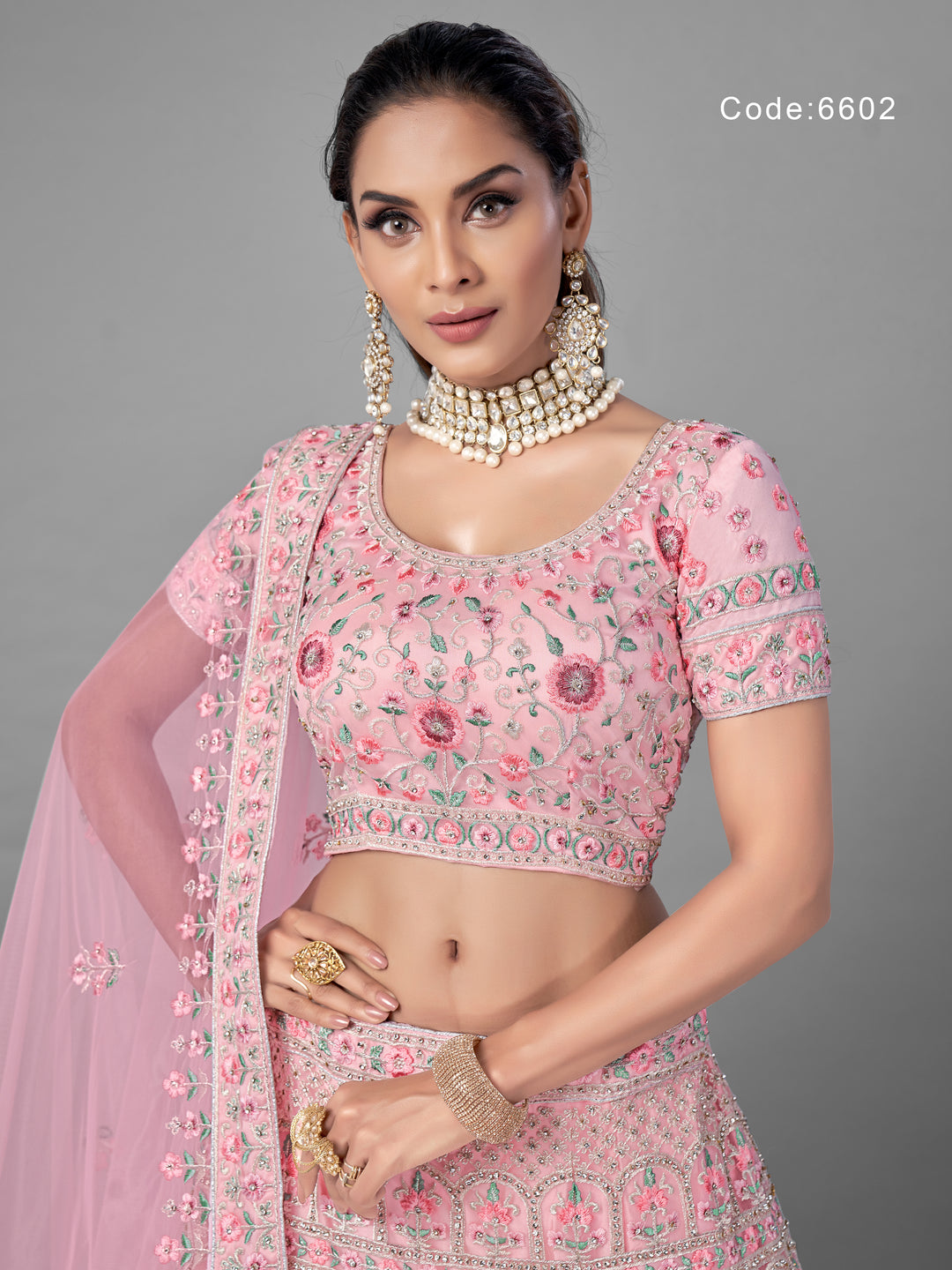 Exquisite Pink Soft Net Lehenga | Intricate Thread & Zarkan Detailing