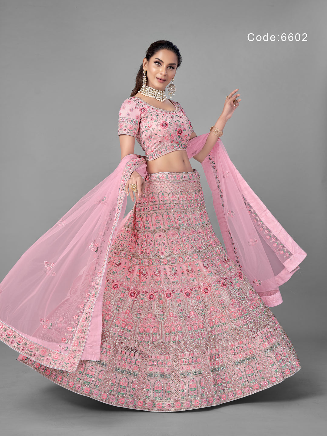 Exquisite Pink Soft Net Lehenga | Intricate Thread & Zarkan Detailing