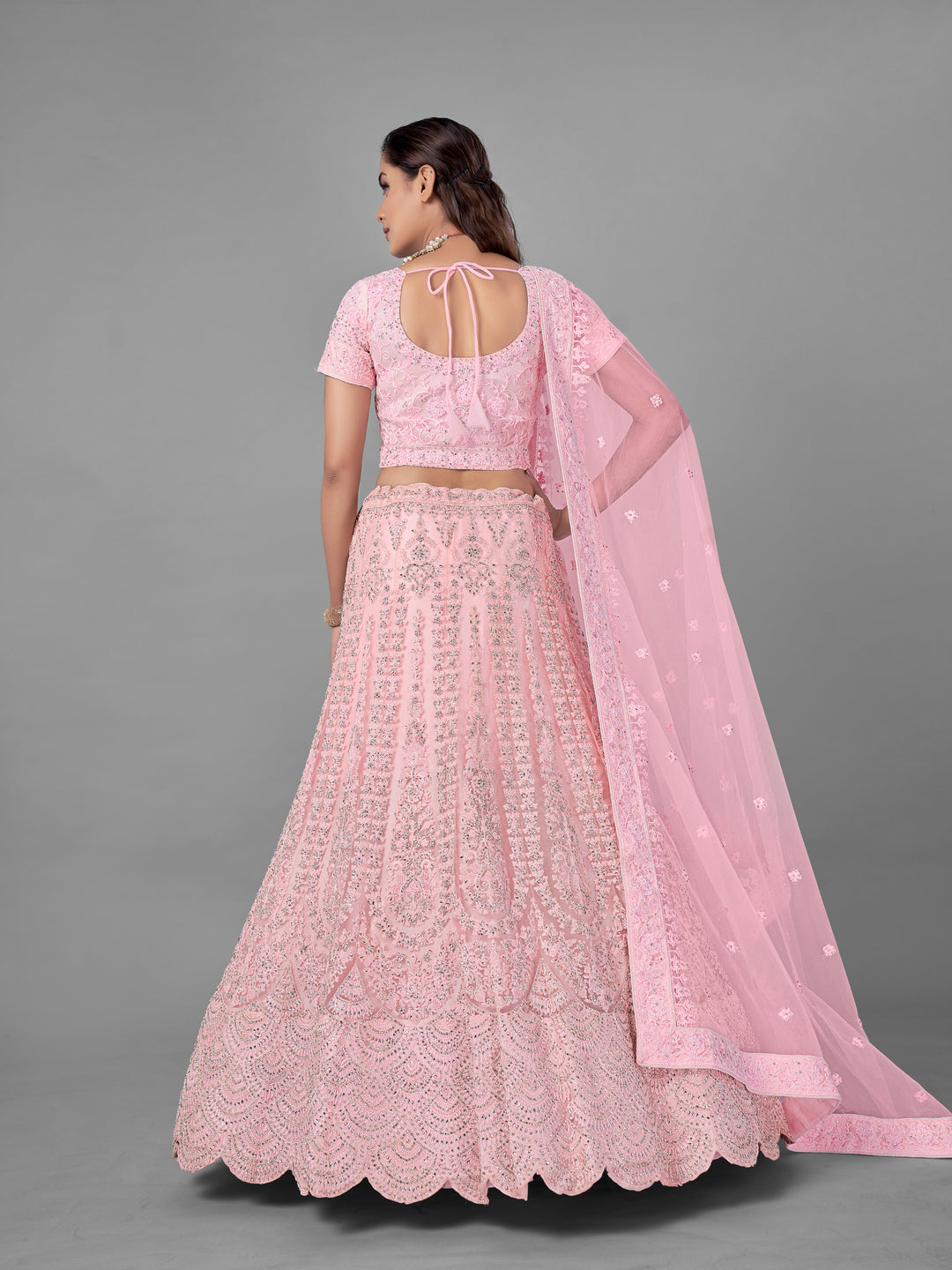 Stunning Pink Soft Net Lehenga | Intricate Dori & Zarkan Embroidery