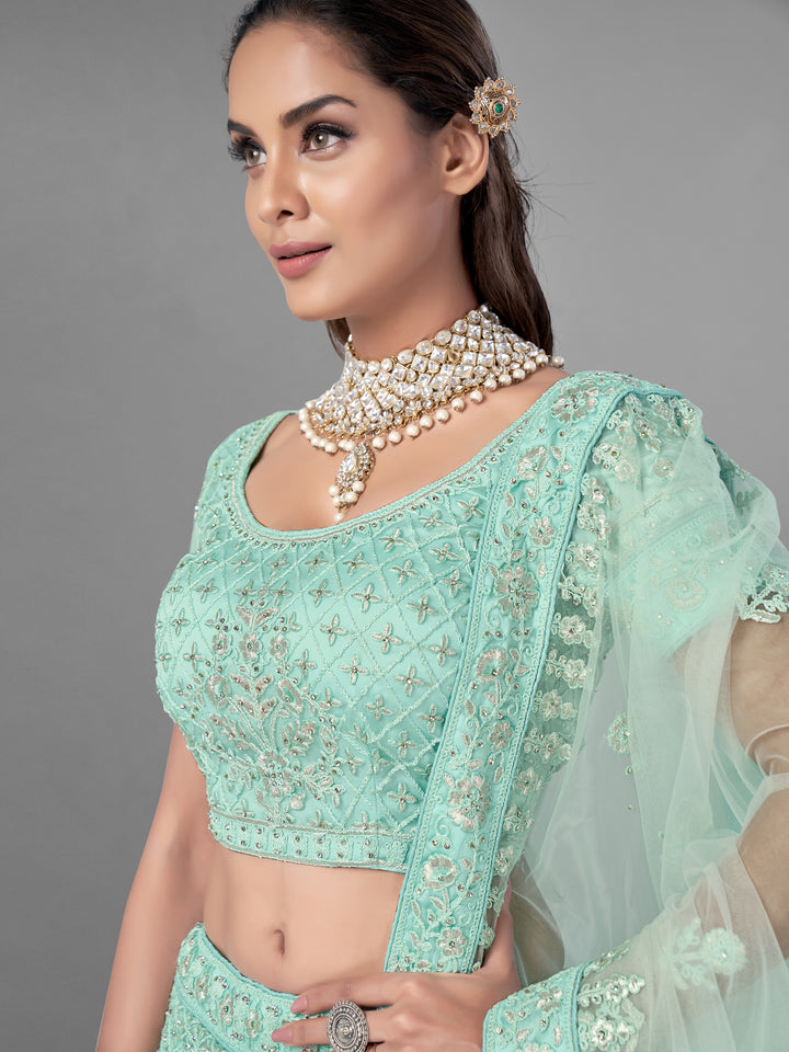 Elegant Sea Green Lehenga Choli | Intricate Embroidery for Festive Events