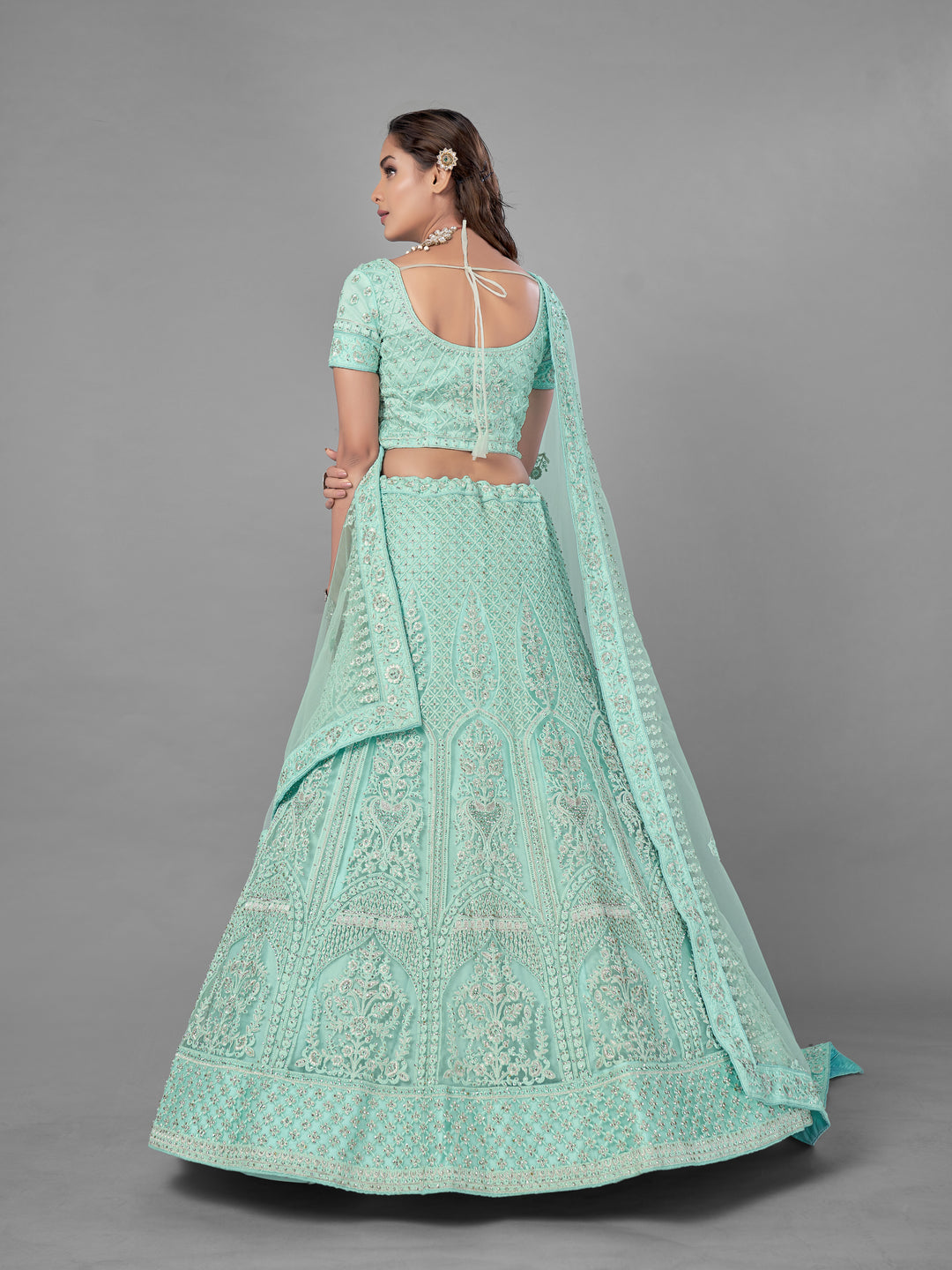 Elegant Sea Green Lehenga Choli | Intricate Embroidery for Festive Events