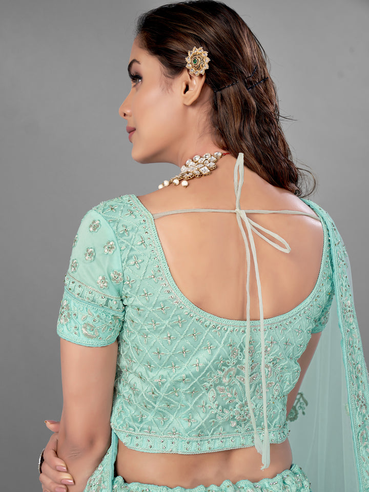 Elegant Sea Green Lehenga Choli | Intricate Embroidery for Festive Events