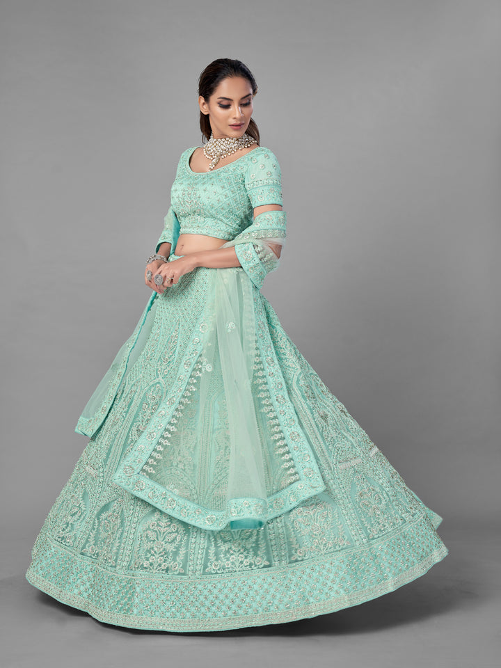 Elegant Sea Green Lehenga Choli | Intricate Embroidery for Festive Events