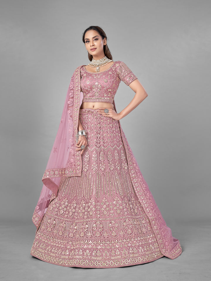 Pink Soft Net Lehenga | Gota, Zarkan & Dori Work for Weddings