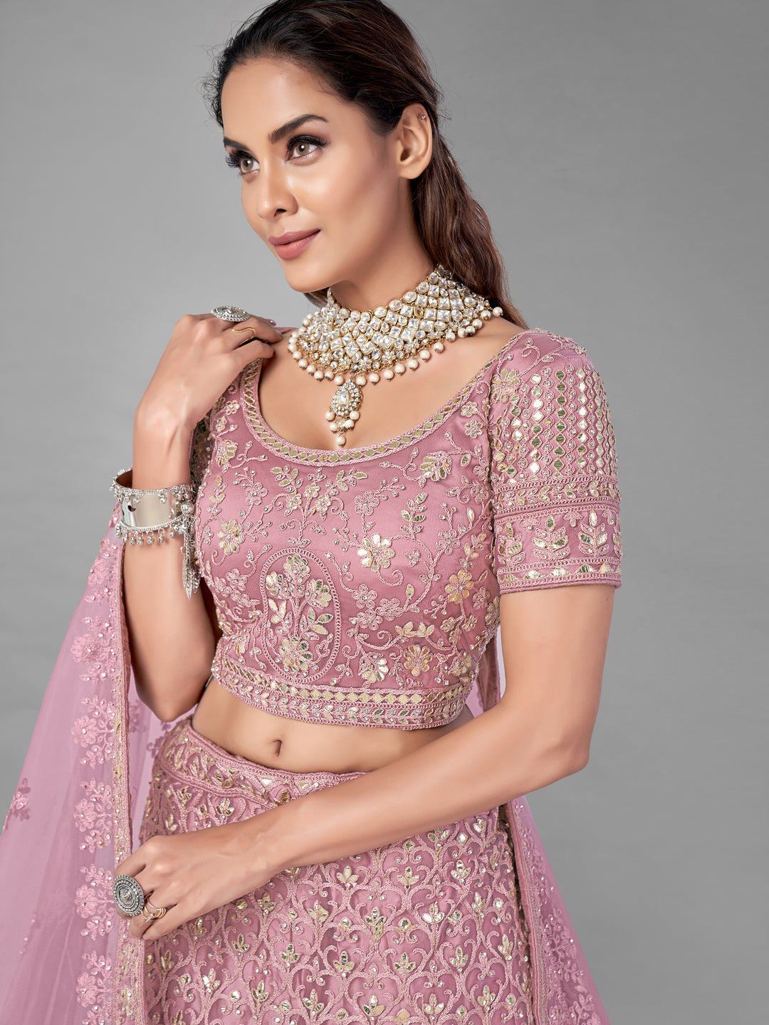 Pink Soft Net Lehenga | Gota, Zarkan & Dori Work for Weddings