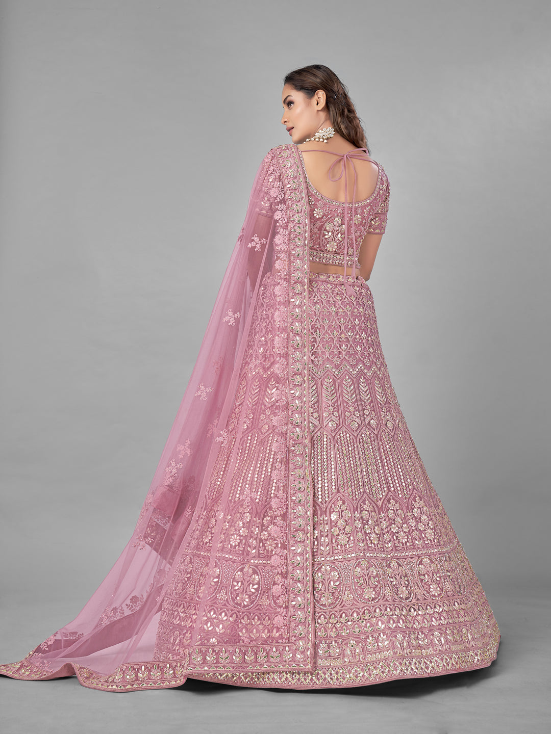 Pink Soft Net Lehenga | Gota, Zarkan & Dori Work for Weddings