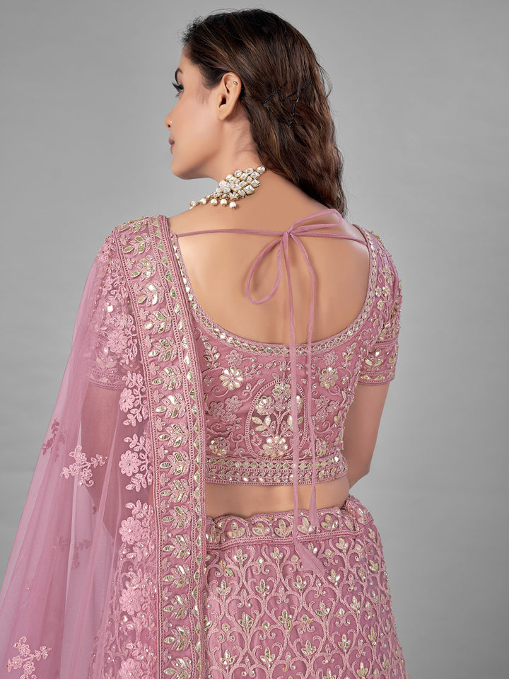 Pink Soft Net Lehenga | Gota, Zarkan & Dori Work for Weddings