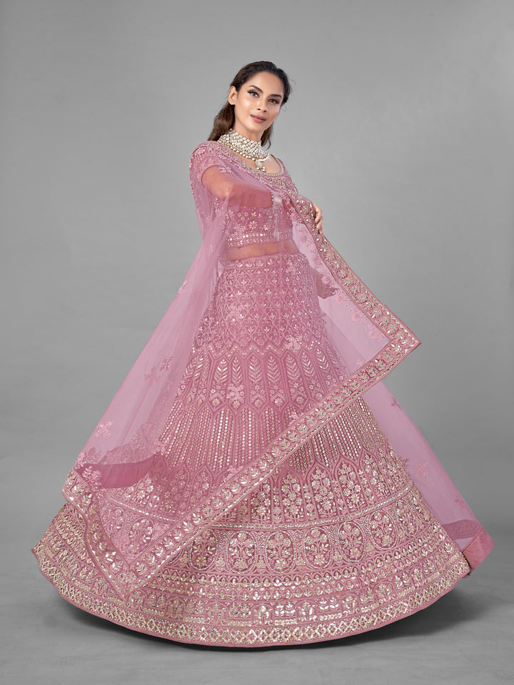 Pink Soft Net Lehenga | Gota, Zarkan & Dori Work for Weddings