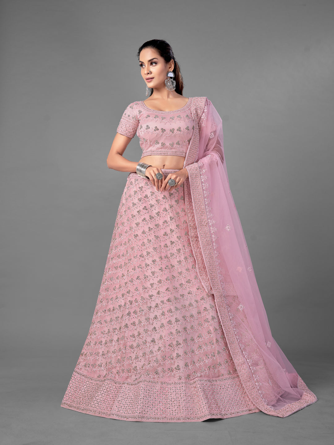 Enchanting Pink Lehenga | Soft Net with Dori & Zarkan Work