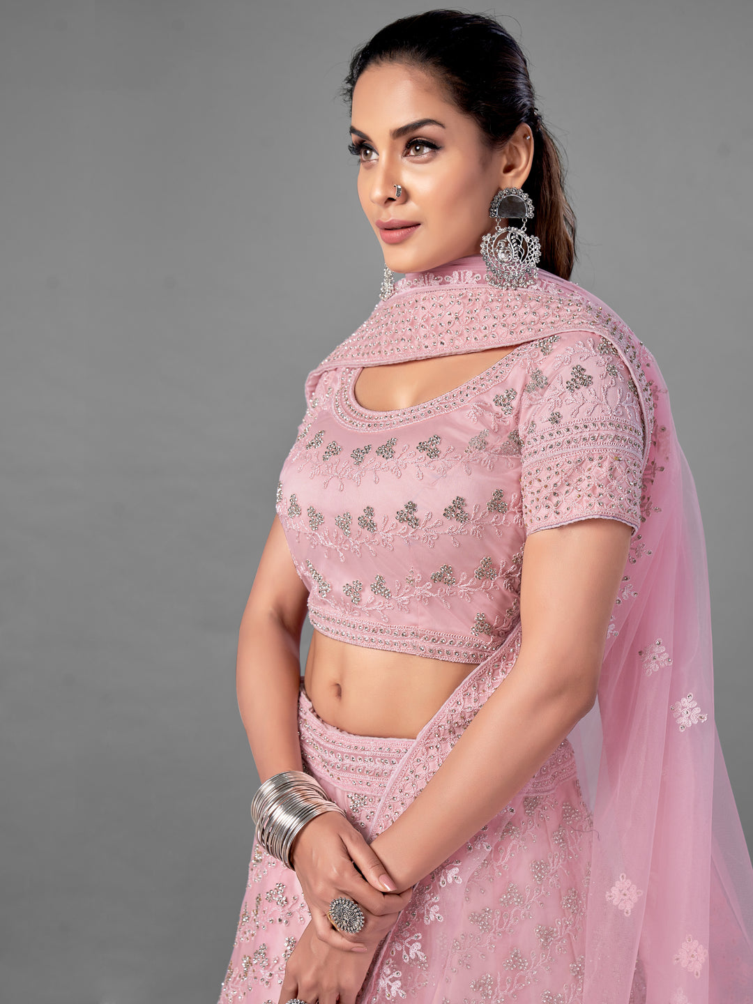 Enchanting Pink Lehenga | Soft Net with Dori & Zarkan Work