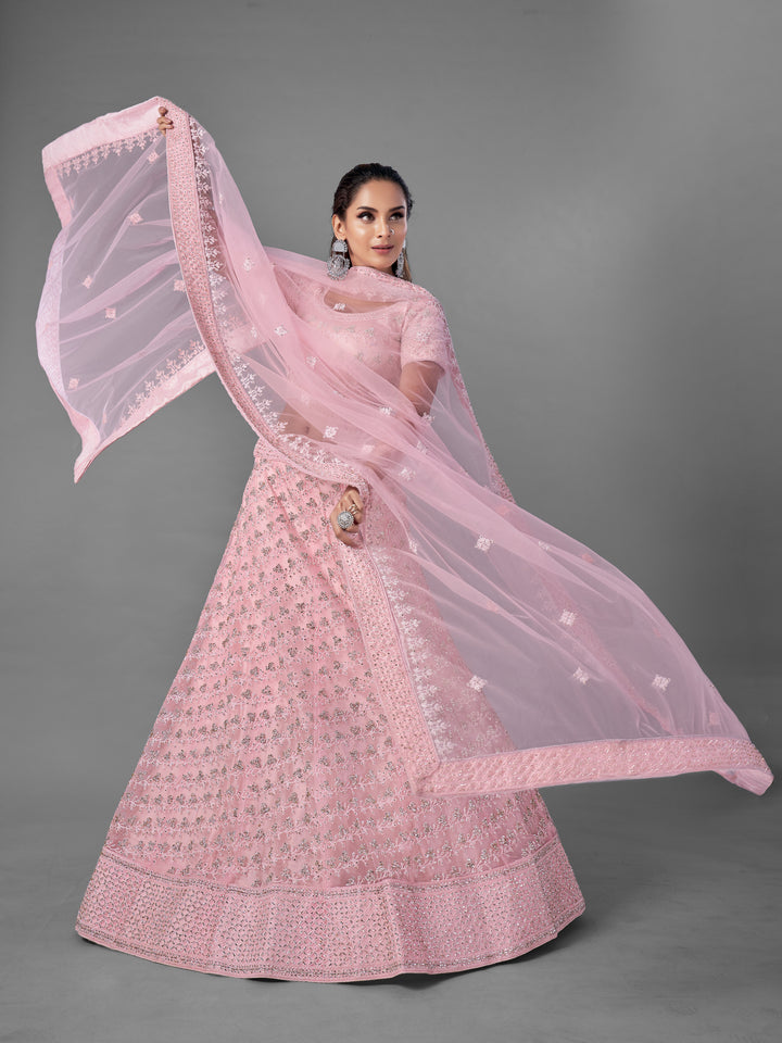 Enchanting Pink Lehenga | Soft Net with Dori & Zarkan Work