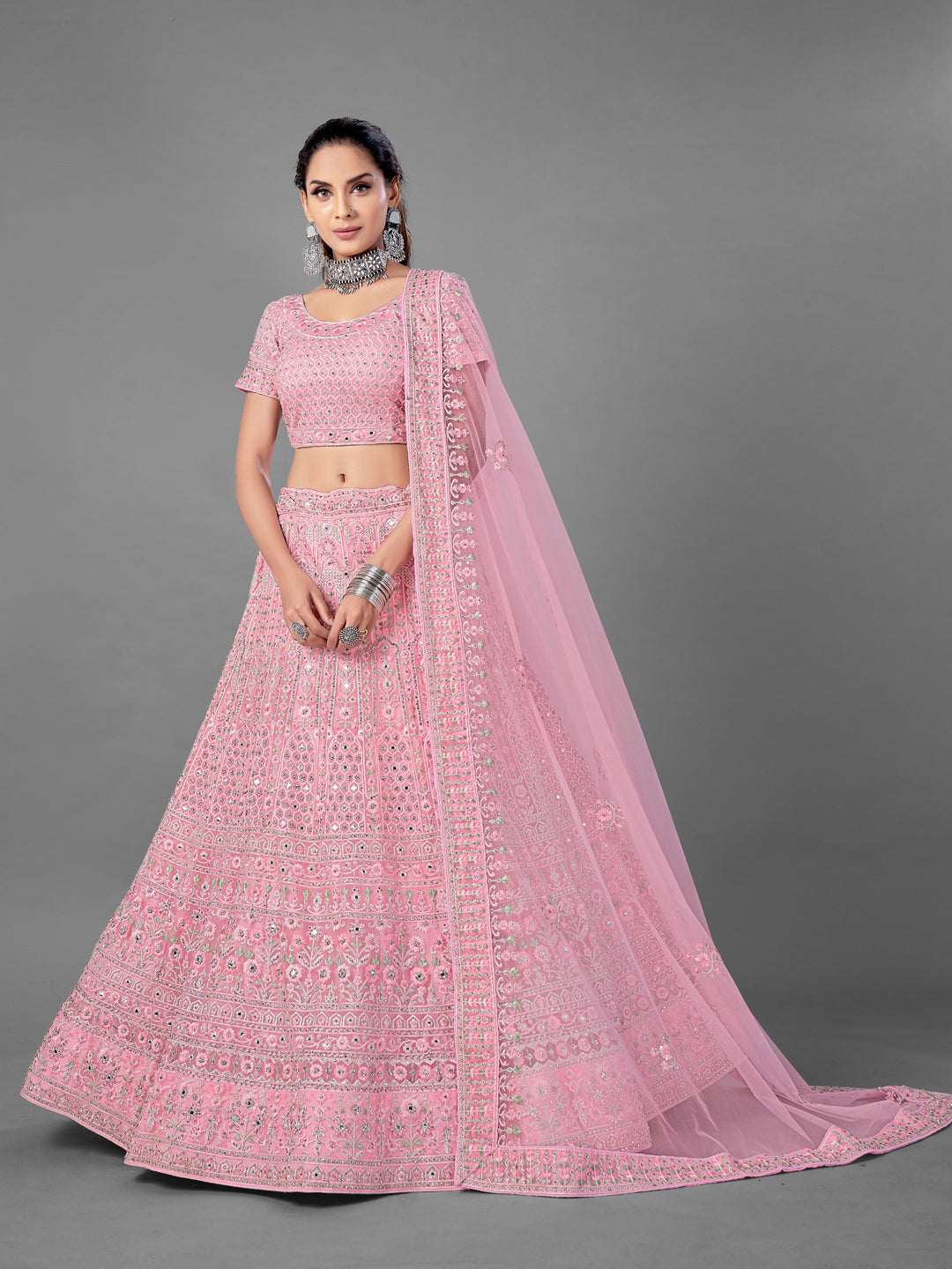 Stunning Pink Lehenga Choli | Elegant Thread & Zarkan Detailing