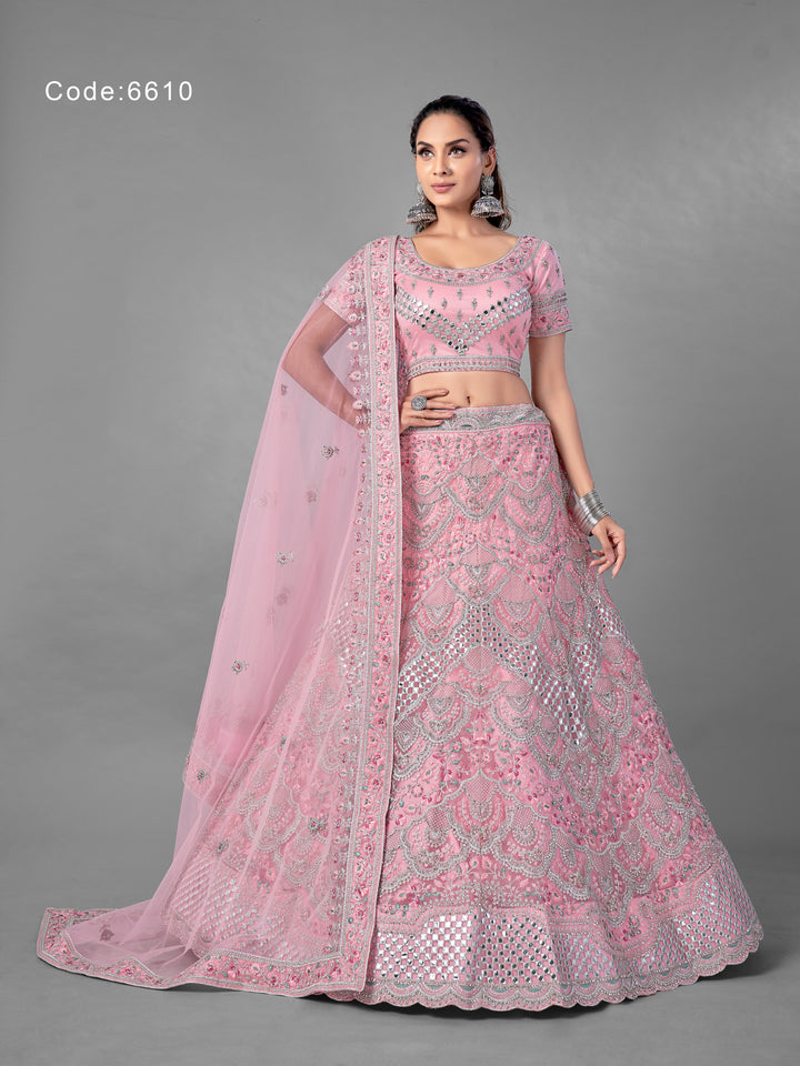 Captivating Pink Soft Net Lehenga | Intricate Gota & Zarkan Work