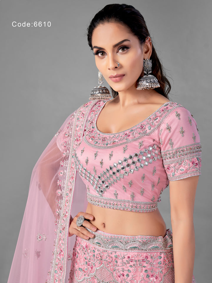 Captivating Pink Soft Net Lehenga | Intricate Gota & Zarkan Work