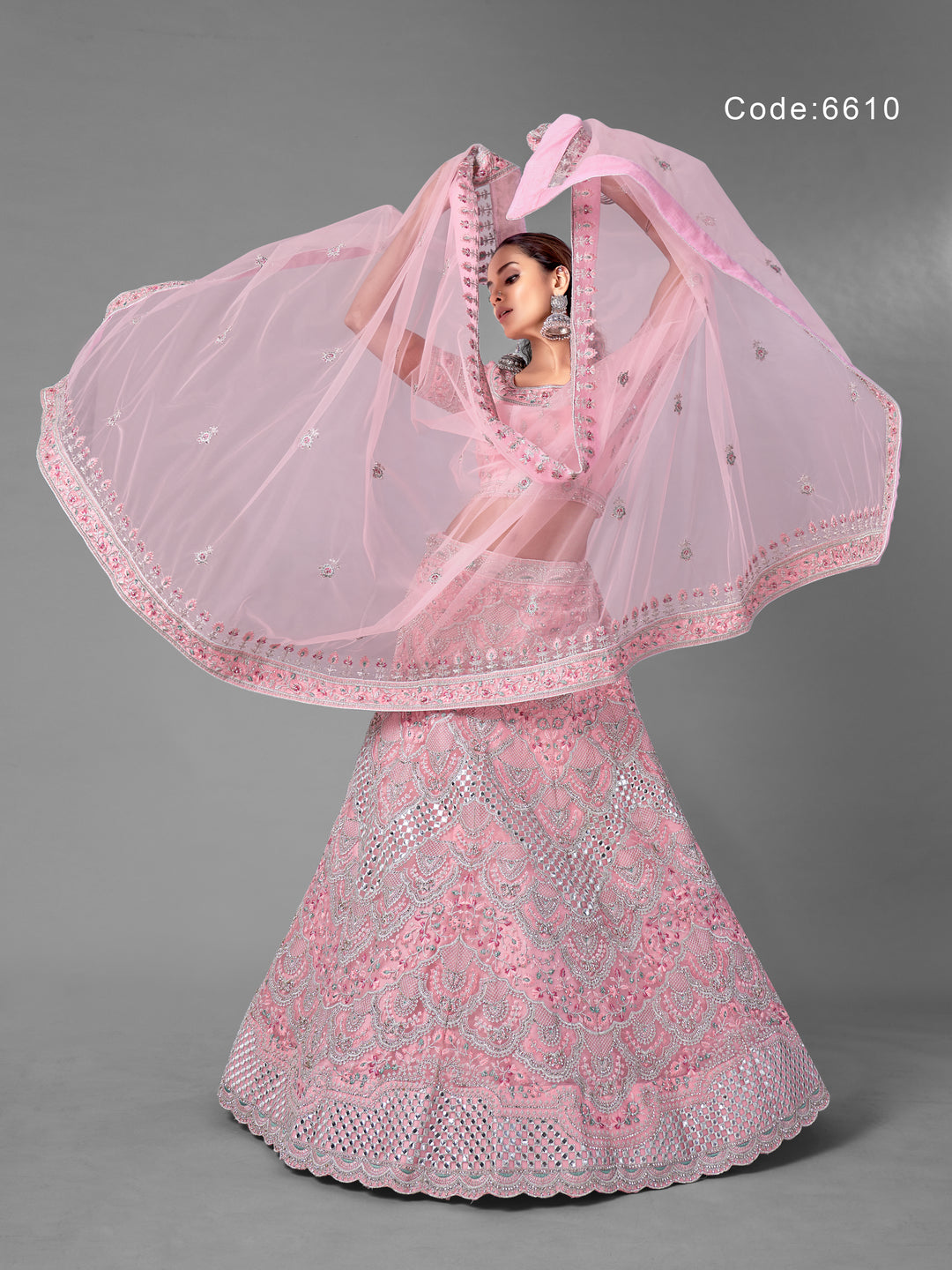 Captivating Pink Soft Net Lehenga | Intricate Gota & Zarkan Work