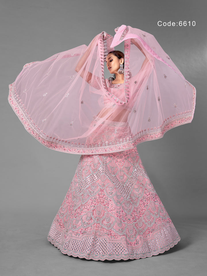 Captivating Pink Soft Net Lehenga | Intricate Gota & Zarkan Work