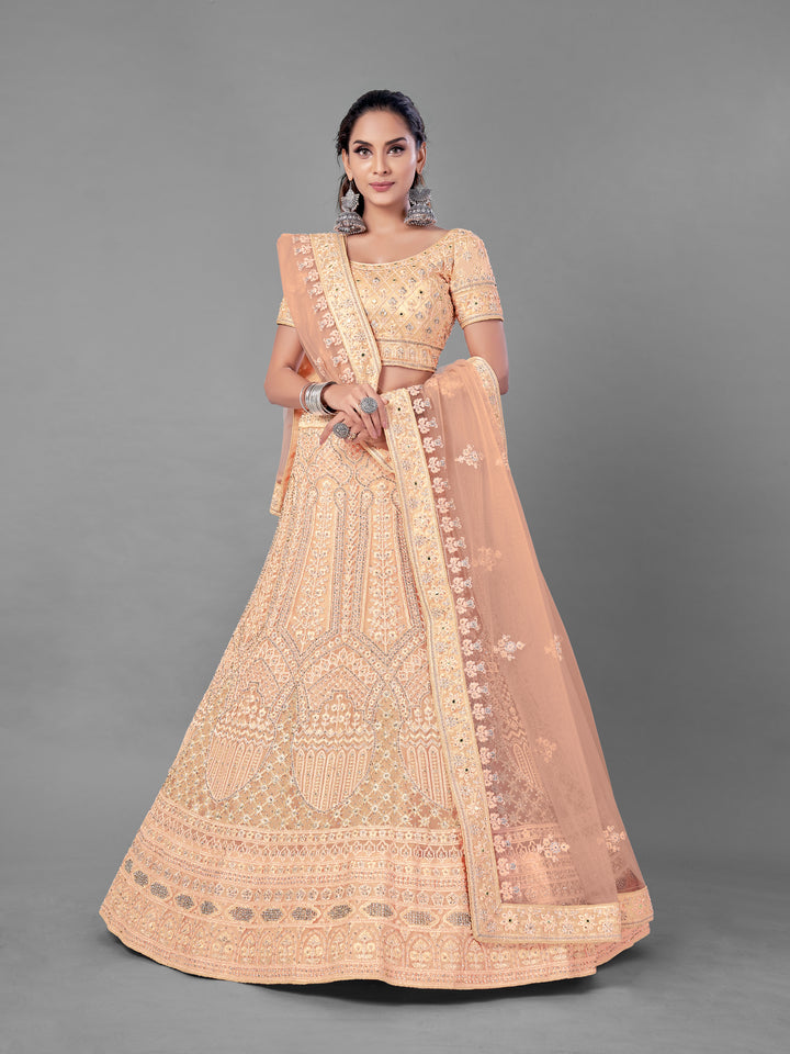 Elegant Peach Lehenga | Zari, Zarkan & Dori Work for Weddings