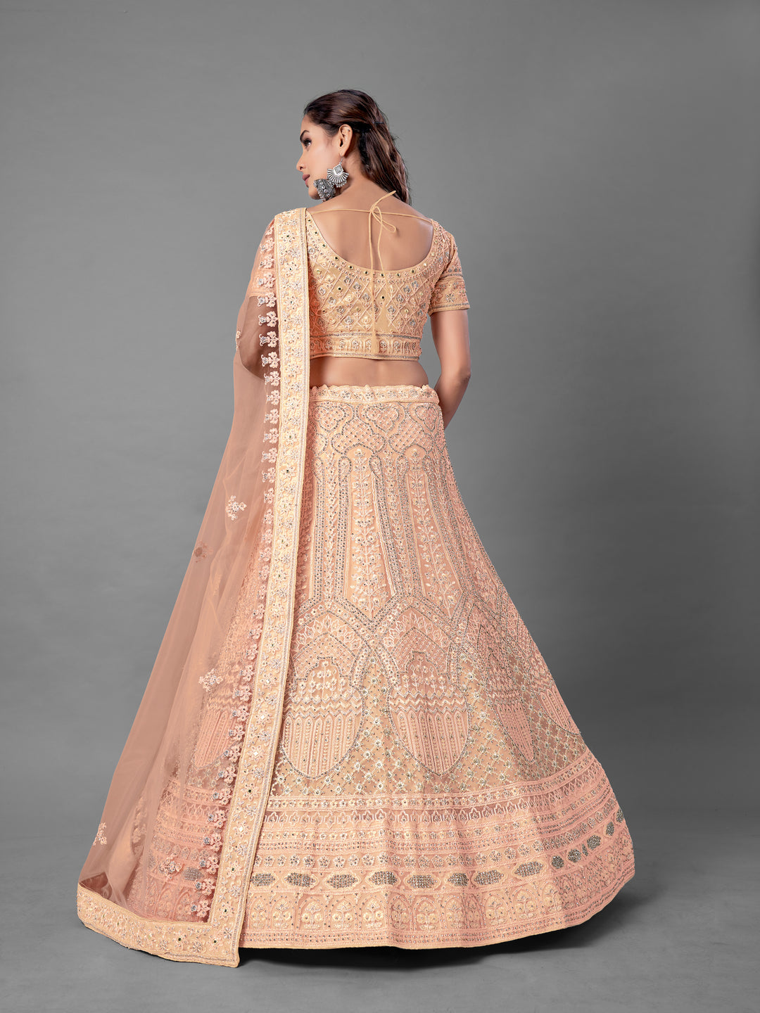 Elegant Peach Lehenga | Zari, Zarkan & Dori Work for Weddings